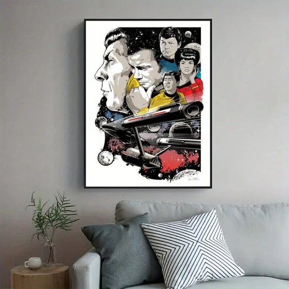 Star Trek TOS Bridge Crew & the USS Enterprise NCC-1701 Canvas Art Poster 24x16" - Picture 10 of 10